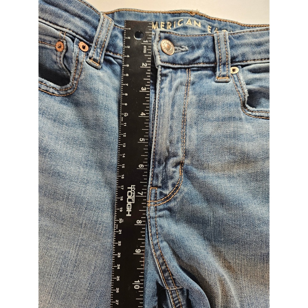 American Eagle Flare Jeans Womens 4 Blue Distressed Super High Rise - Picture 7 of 9
